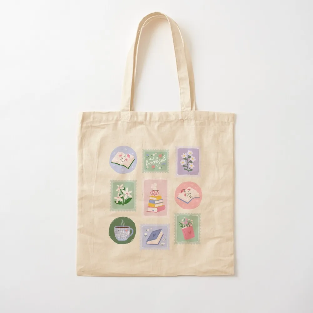 bookish stamps Tote Bag Portable shopping bag supermarket folding bag Canvas for women custom fabric