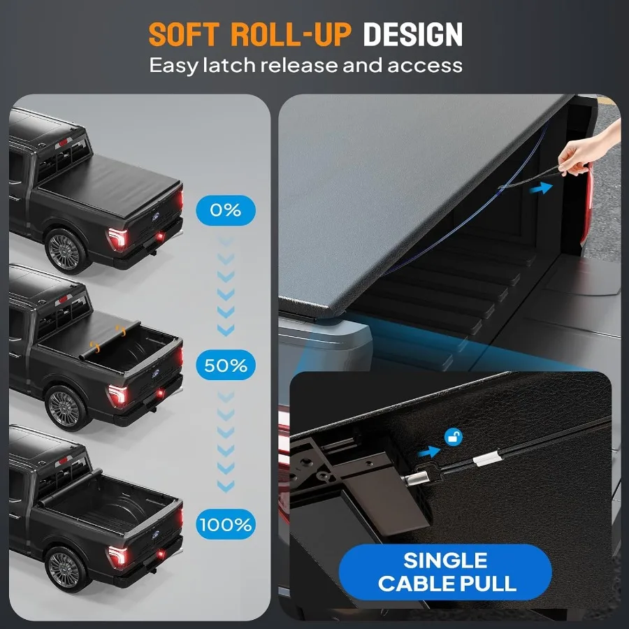 Soft RollUp Truck Bed Tonneau Cover for Chevy Silverado GMC Sierra 1500 20192025 Fits 5.8ft (69.3) Pickup Bed w Detachable LED