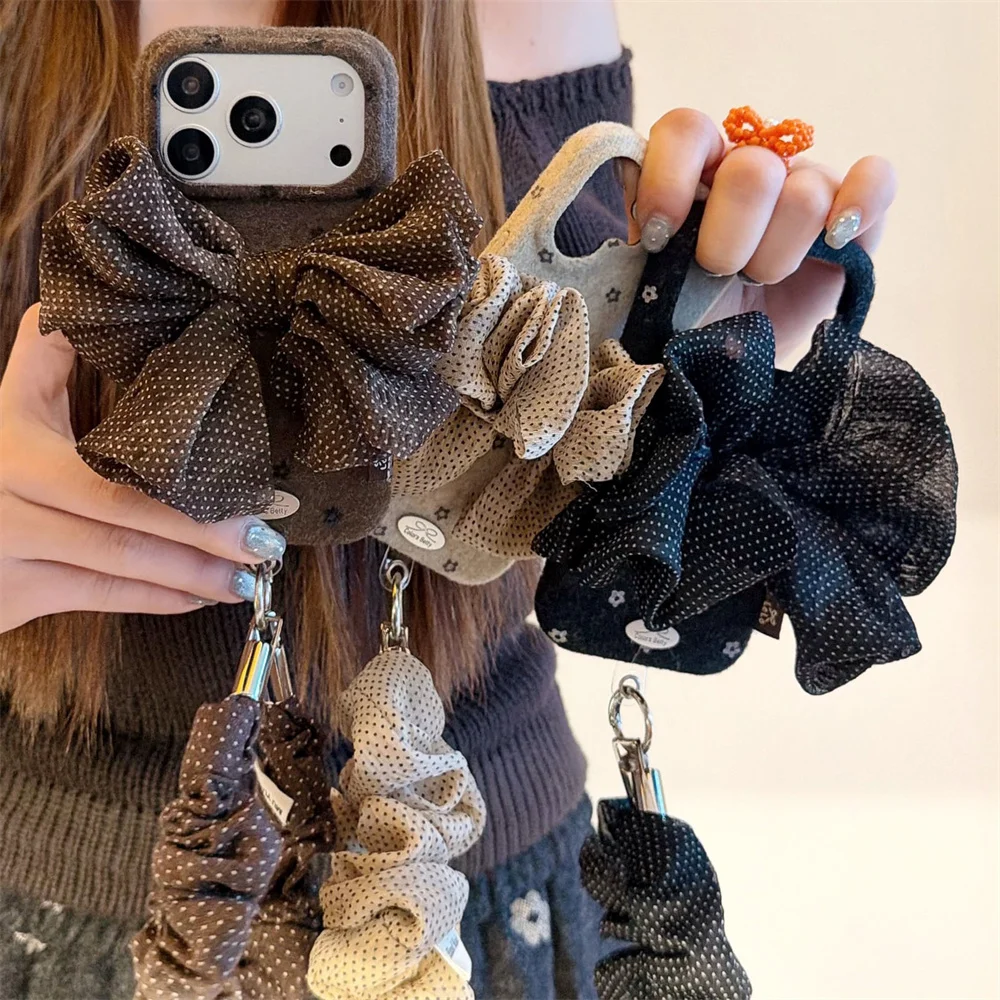 Korea Ins Fashion plush bowknot Phone Case For iPhone 18 Pro 15 16 17 Pro Max Cover Shockproof Soft Cute Cases 18pro with Chain