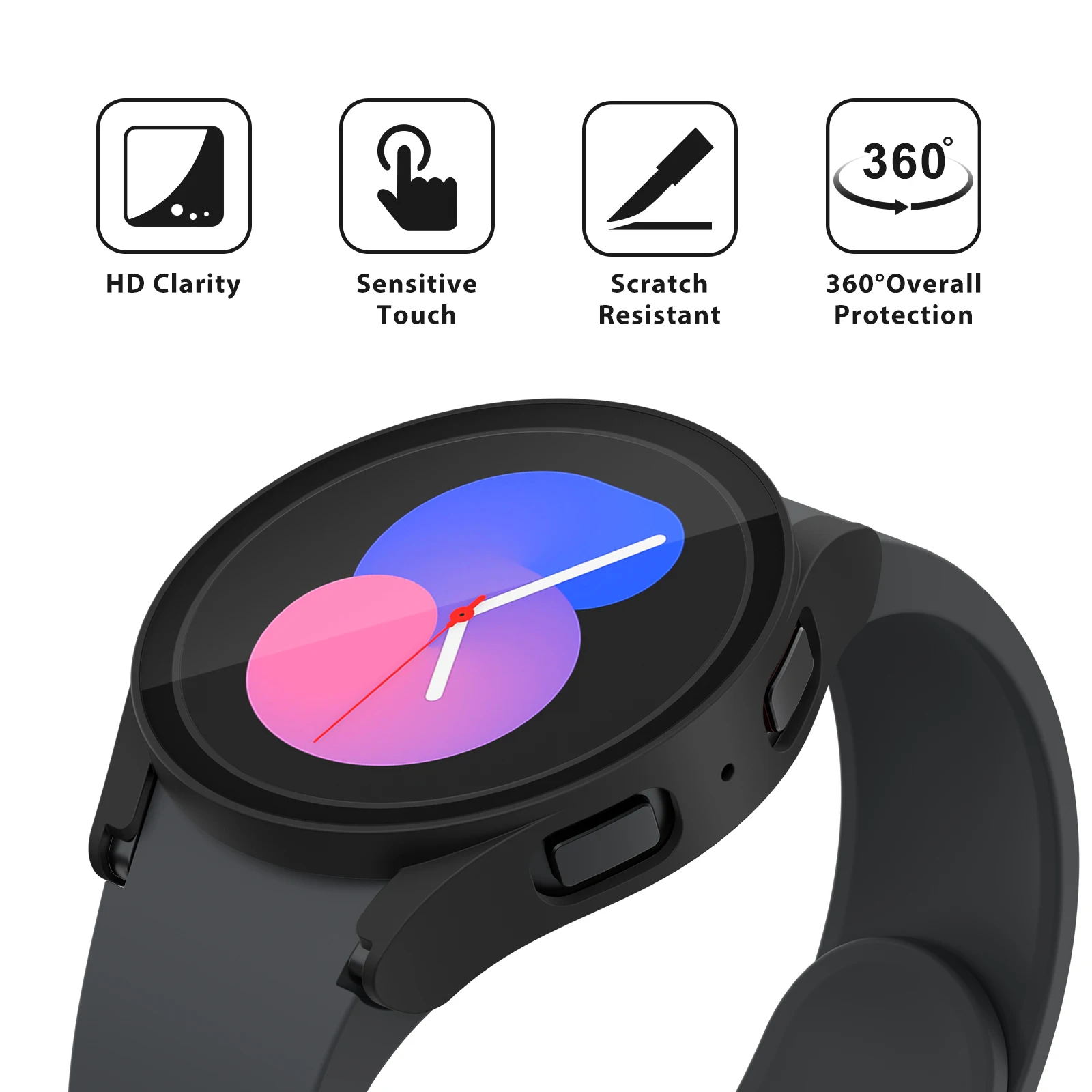 Watch Cover for Samsung Galaxy Watch 4/5/6 40mm 44mm PC Tempered Protective Shell for Samsung Galaxy Watch 4/5/6 40mm 44mm Case