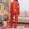 Dourbesty Fashion Women Christmas Pajama Sets Snowman Santa Print Long Sleeve Button Shirts+Long Pants Xmas Sleepwear Nightwear