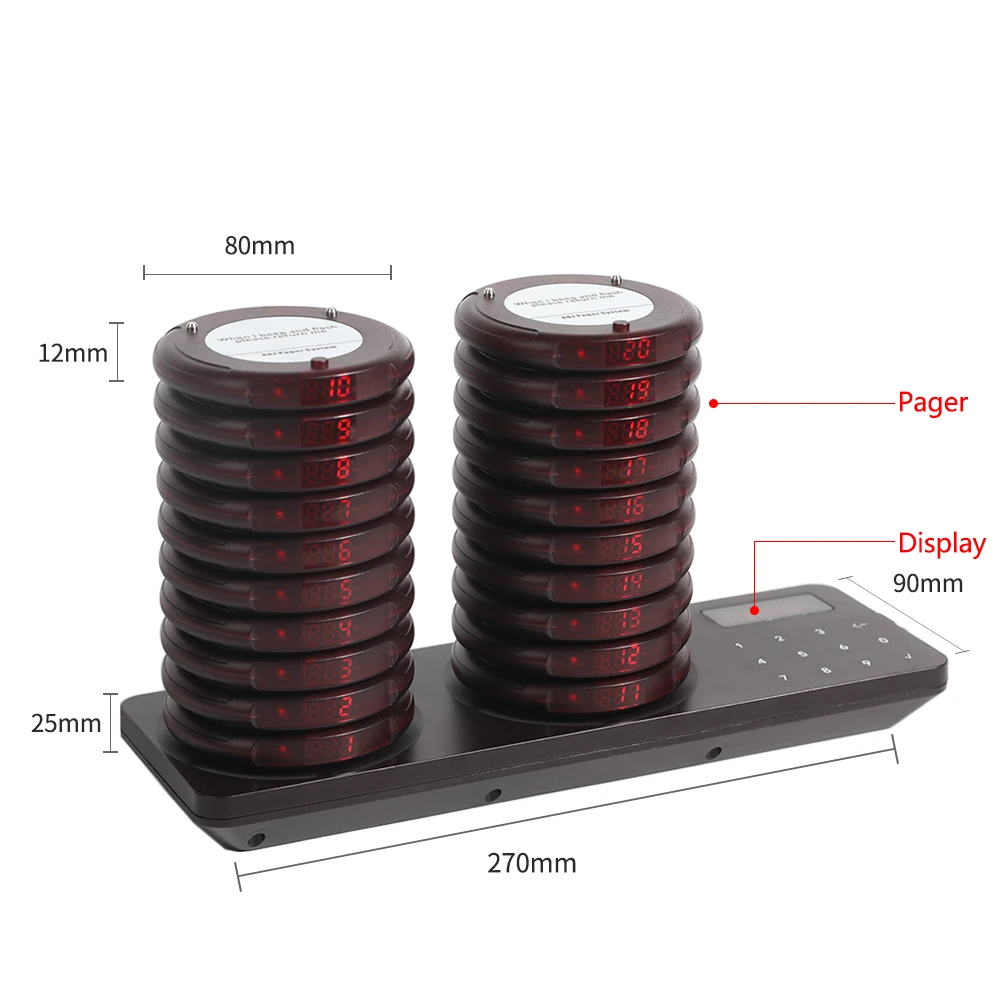 Wireless Restaurant Pager System Calling Coaster Buzzers Dual Charging Base For Cafe Church Clinic Food Court Food Truck