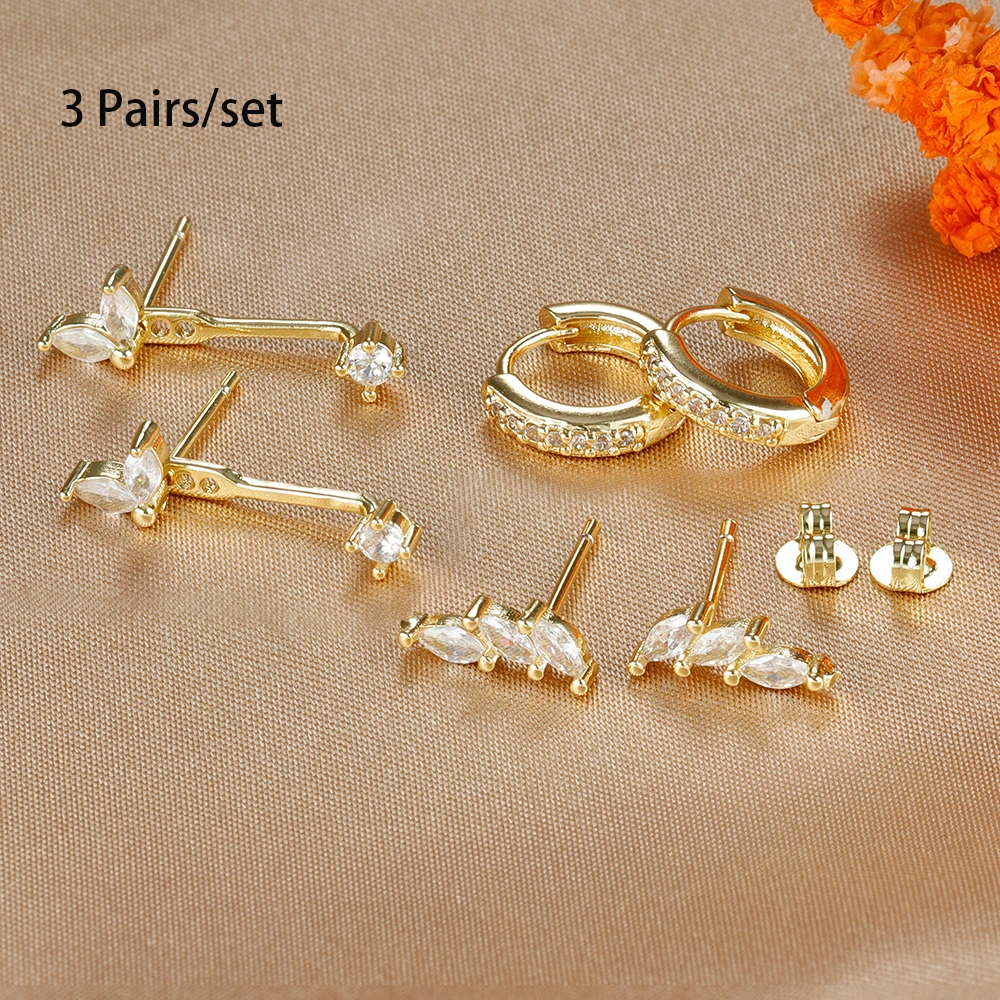 3 Pairs Exquisite Zircon Little Huggies Hoop Earrings Set for Women Stainless Steel Unique Cartilage Earring Piercing Jewelry image 6