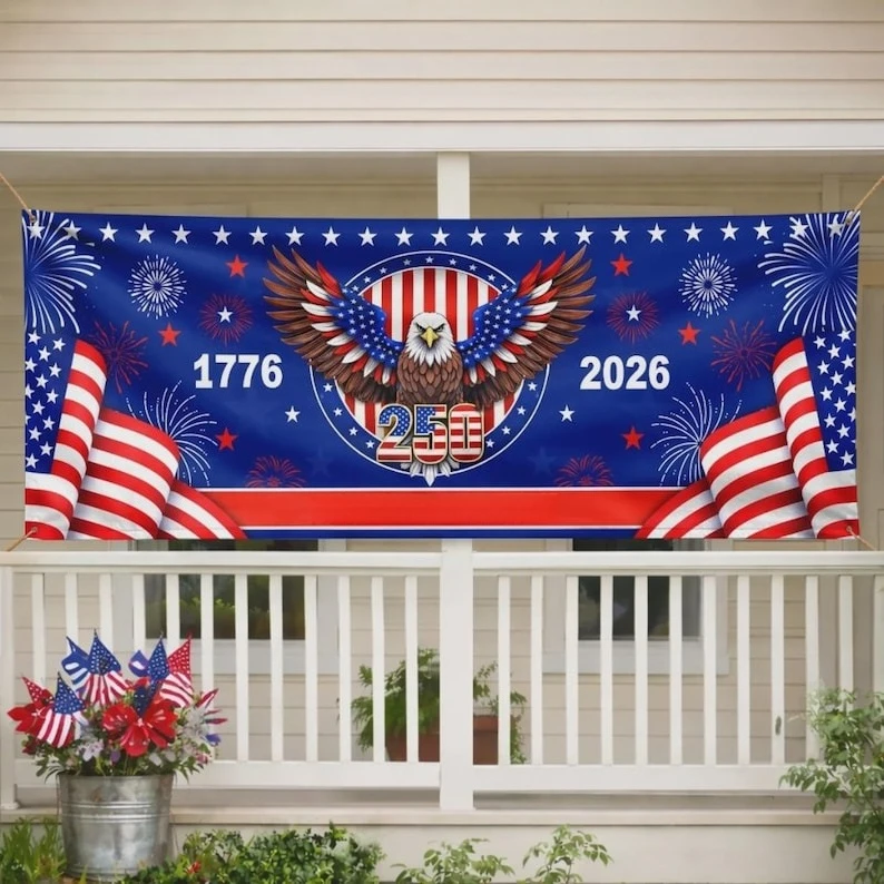 America 250th Anniversary Banner, Personalized Family Together Always USA Decor for Mom Dad Kids, 1776-2026 Sign, 1PC