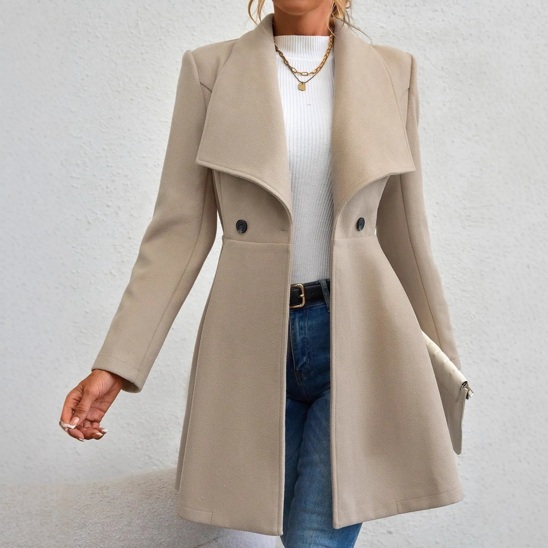 

Women's Fashion Lapel Button Slim-Fit Woolen Coat for Autumn and Winter