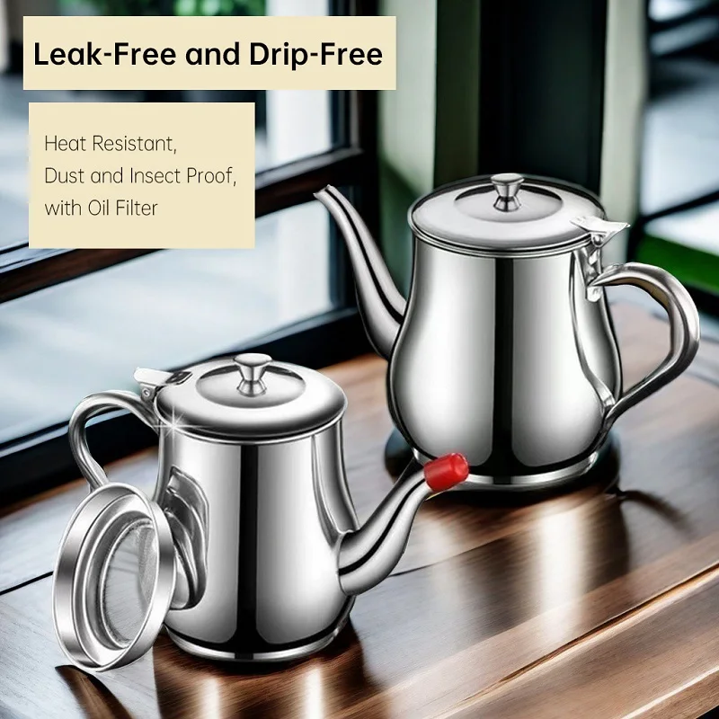 Stainless Steel Kitchen Oil Bottle Household Leak-proof Waterproof Oil Pot Practical Seasoning Tank Kitchen Supplies