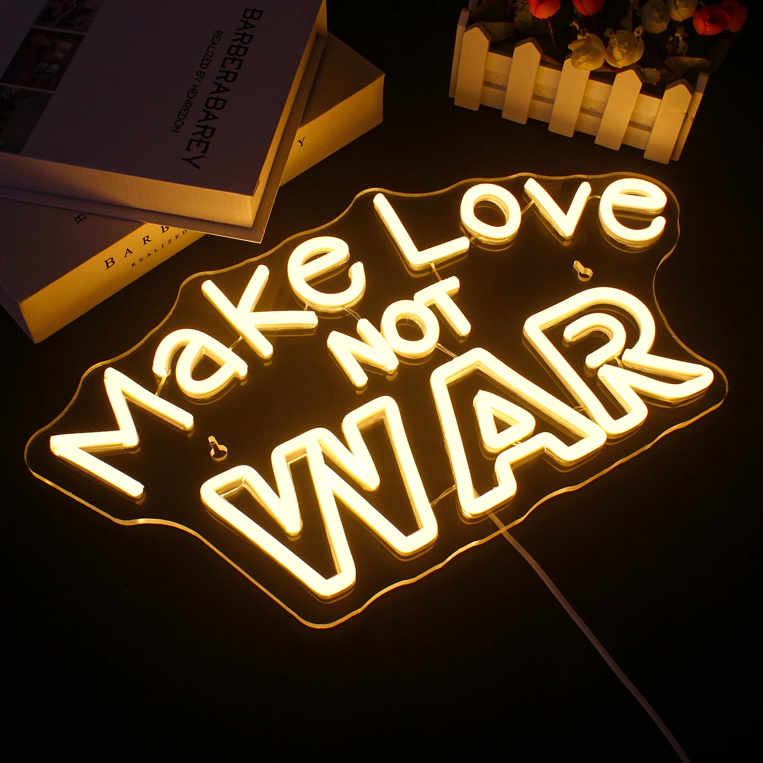 Make Love NOT WAR Neon Sign  LED Wall Decor USB for Shop Window Restaurant Bedroom Party LED Hanging Decor Warm White Neon Light