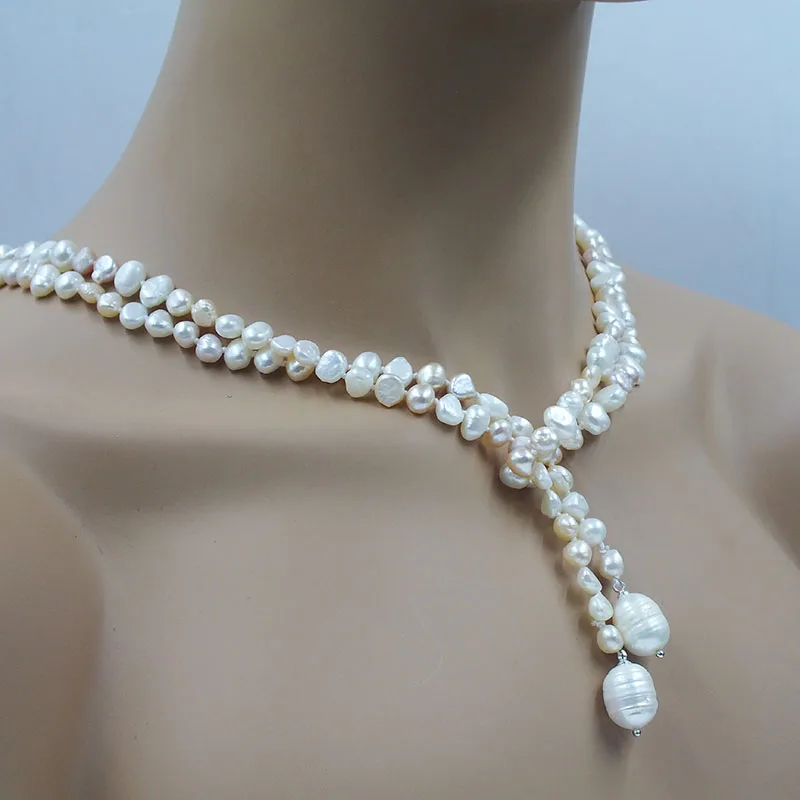 120CM 6MM AAA Natural Baroque Pearl Necklace. Women's Summer Dress Jewelry
