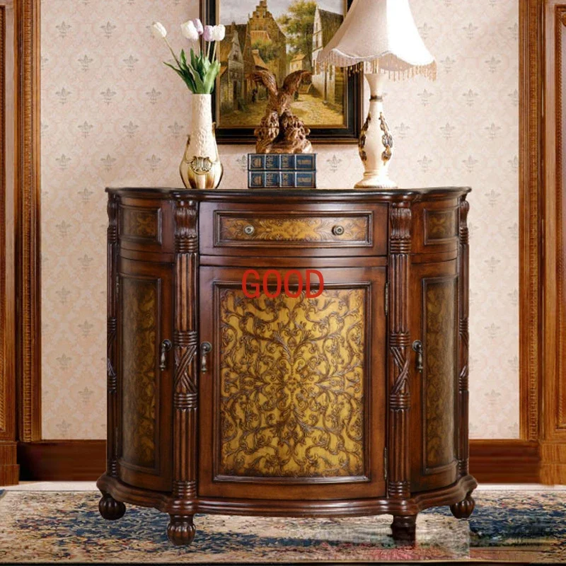 Semicircle Entrance Cabinet Bronze Embossed Marble Countertop Locker