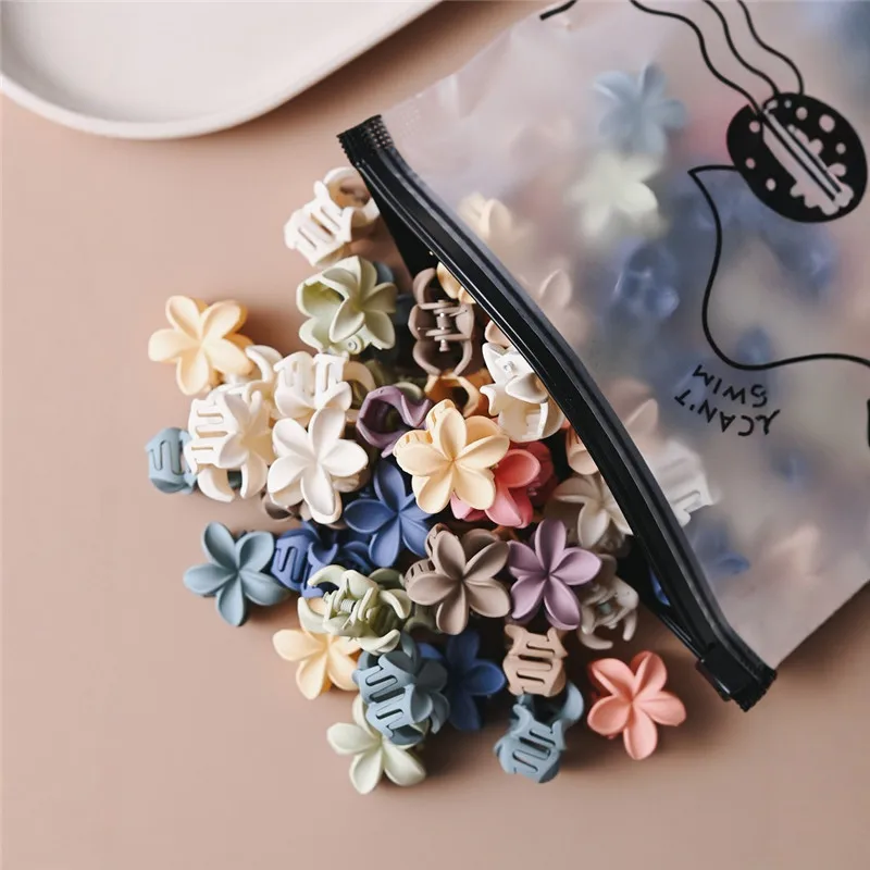 Mixed Flower Frosted Mini Hair Claw Clips Set