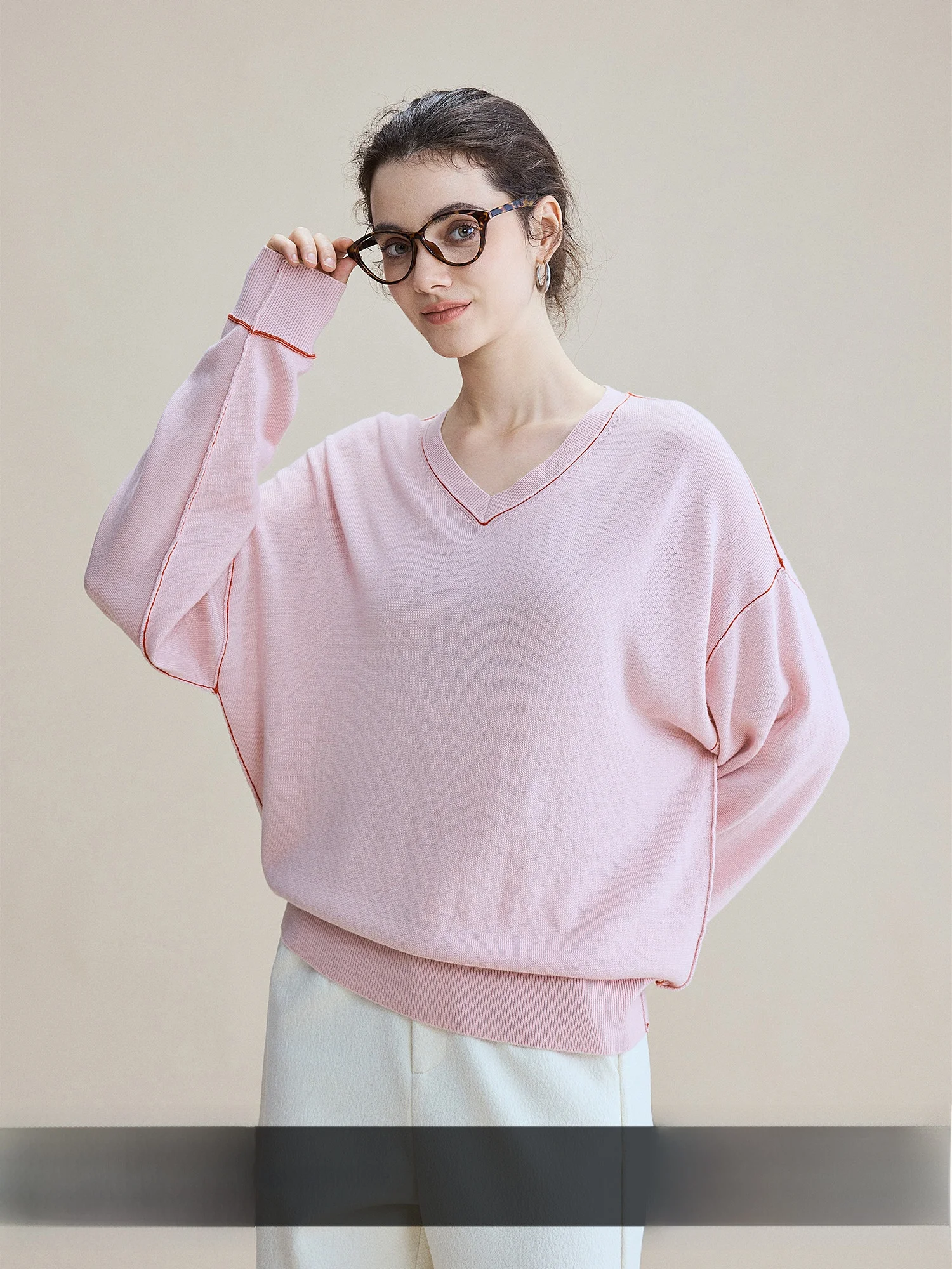 

We 26 Spring New V-ne Knitted Wool Women Loose oulder Faion Inner Wear Loose Single Wear Top Commute Sle