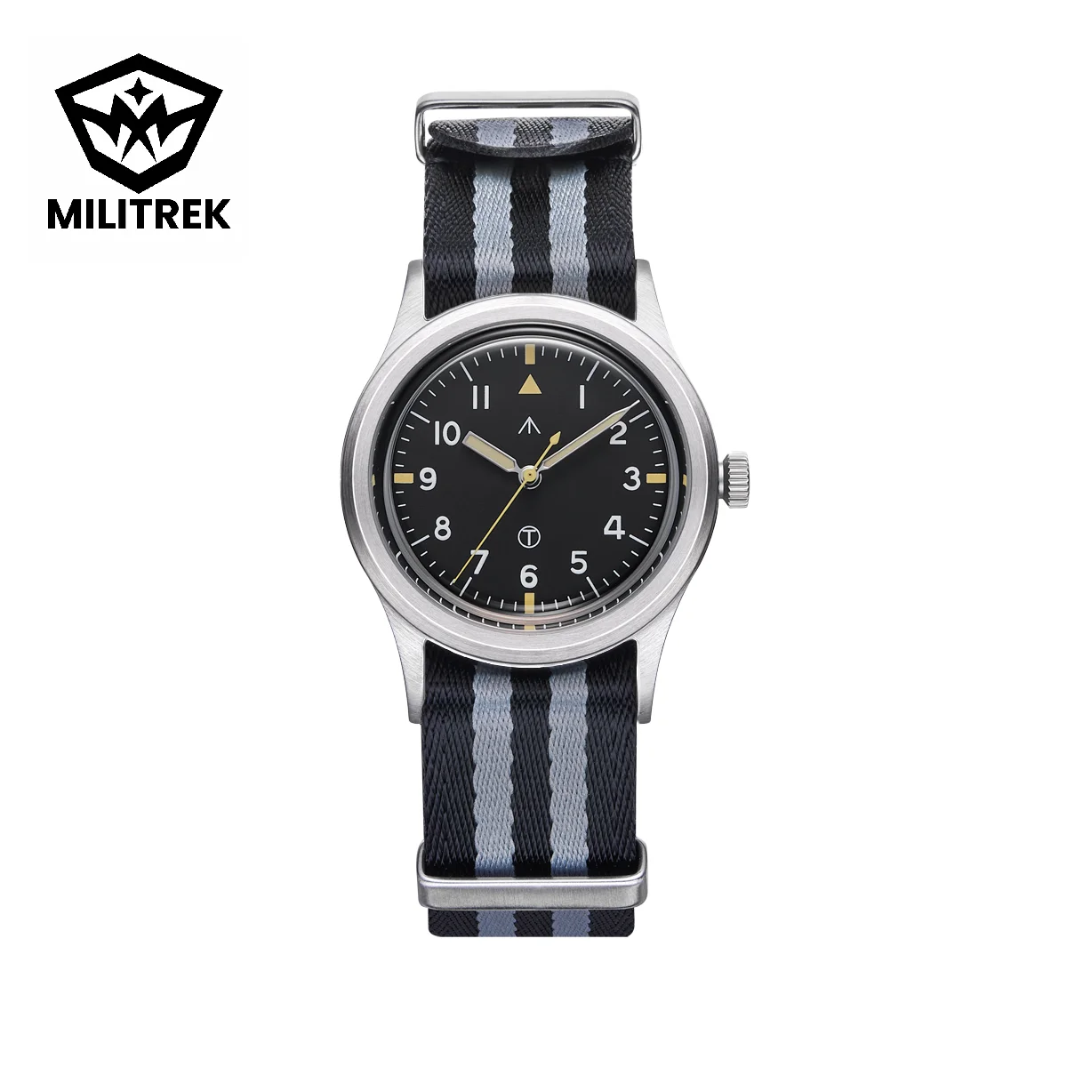 ساعة ميدانية للرجال 36 ملم VH31 كوارتز مضيئة الأيدي 100 متر مقاومة للماء سوار من الفولاذ المقاوم للصدأ والنايلون Militrek ساعة يد رياضية MT9003