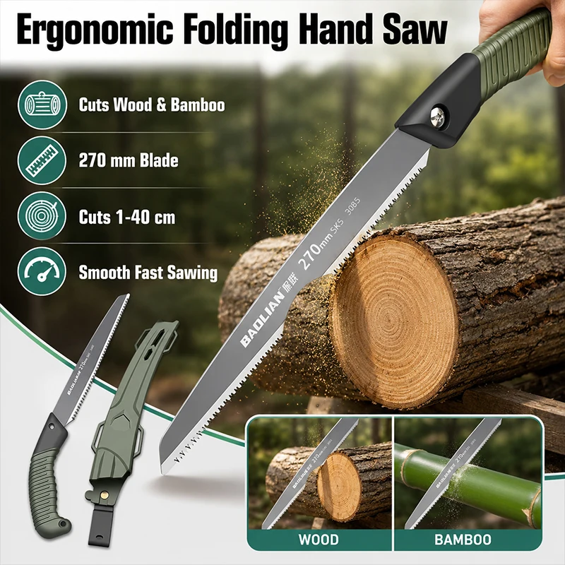 Folding Hand Saw Ergonomic Non-Slip Handle Hand Saw for Wood Branch Cutting Tree Trimming Outdoor Gardening Cutting Hand Tools