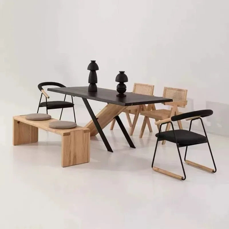 A  Japanese-style solid wood dining table and chair combination simple  sense log ash wood living room  large board tea table