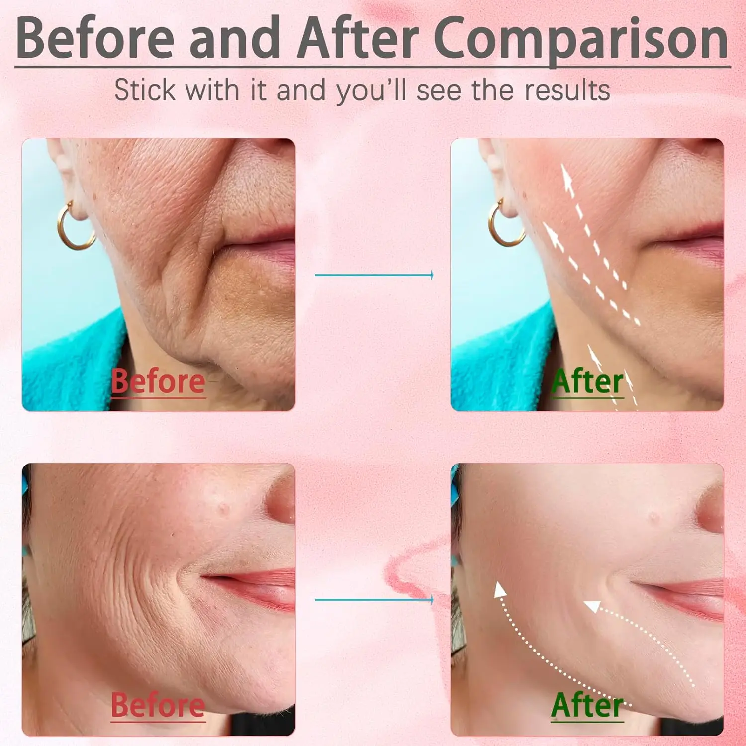 Gesichtsmassagegerät, 3-farbige Gesichtsmassage, Anti-Aging-Gesichts-Nacken-Augengerät, 7 Modi, mit 45 Stück ° C Heat Face Toning Device Hautpflege-Tools f