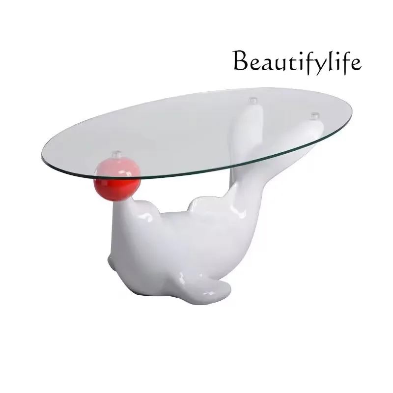 Nordic creative glass oval coffee table modern simple living room animal shape cartoon tea table