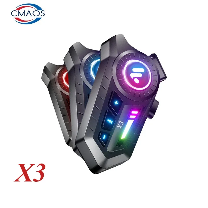 X3 Motorcycle Bluetooth 5.3 Helmet Headset Tri Colorful Lights IPX6 Waterproof Supports Connect 2 Phones at The Same Time