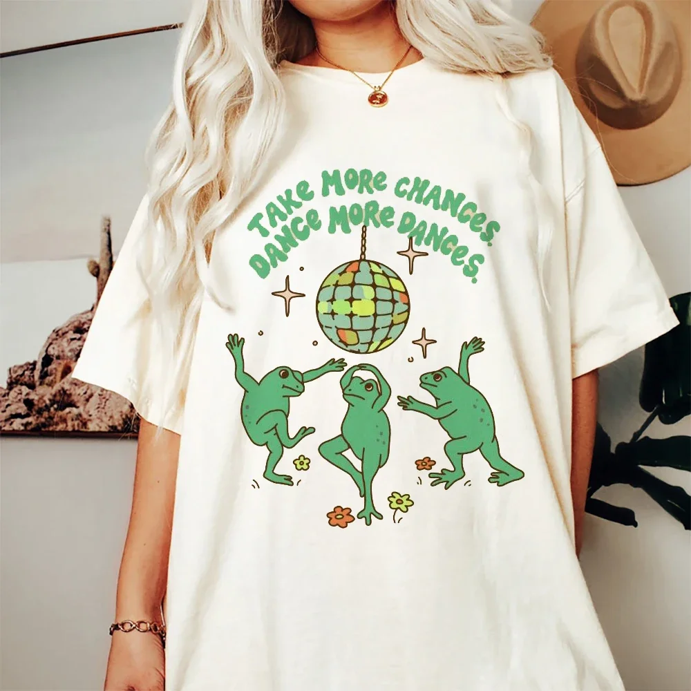 New Cute Cartoon Frog Printed Women's T-Shirt Cartoon Pattern Printed Women's Plus Size T-Shirt Casual Women's Fun T-Shirt.