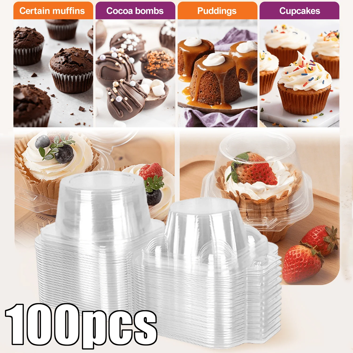 

100pcs Donut Muffin Cake Boxes Round Cake Boxes Cake Containers Sandwich Burger Fruit Salad Pastry Boxes