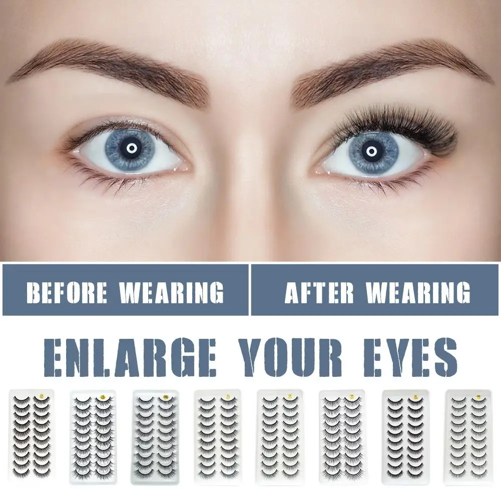 새로운 10 쌍 3D 가짜 밍크 속눈썹 자연 가짜 속눈썹 극적인 푹신한 가짜 속눈썹 메이크업 속눈썹 확장 속눈썹