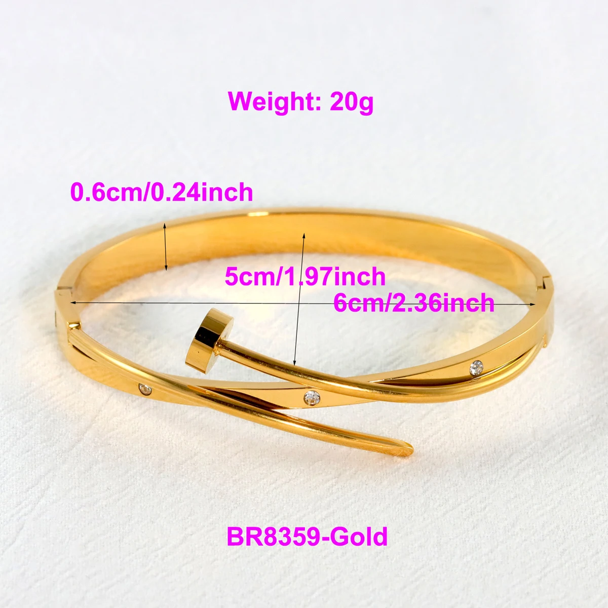 2024 New Design Gold Color Zircon And Nail Bracelet Gold & Bangle For Woman Stainless Steel Screw Brand Jewelry