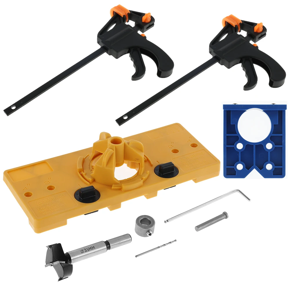 35MM Hinge Drilling Jig Kit Cup Style Hinge Boring Jig Drill Guide Locator Set Door Hole Template Woodworking Hole Saw Jig Tool