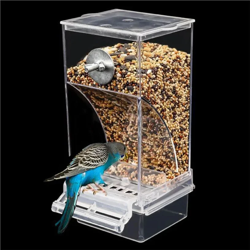 

Acrylic No Mess Bird Feeders Automatic Parrot Feeder Drinker Food Container For Perch Budgerigar Parakeets Bird Cage Accessories