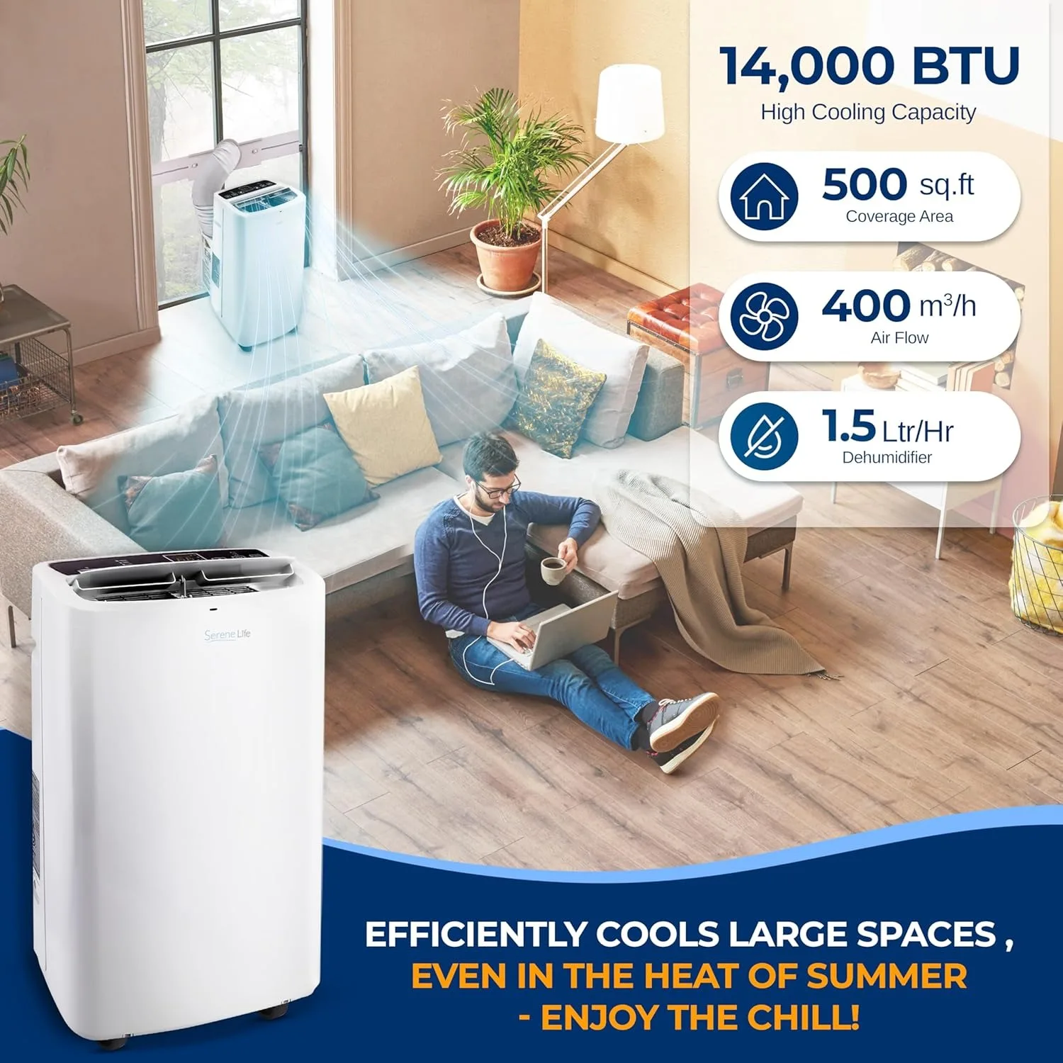 NEW Small Air Conditioner Portable 14,000 BTU w/ Built-in Dehumidifier -for 650 sq ft - Remote Control, Window Mount Exhaust Kit