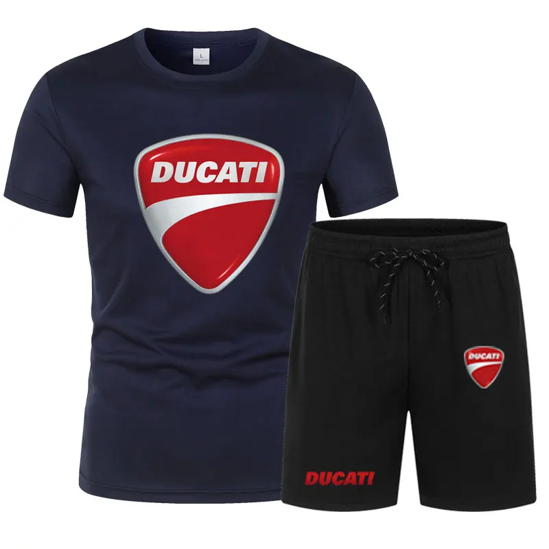 men's sets Summer motorcycle brand DUCATI printed top short sleeve men's T-shirt + sports shorts jogging beach men's clothing view 4
