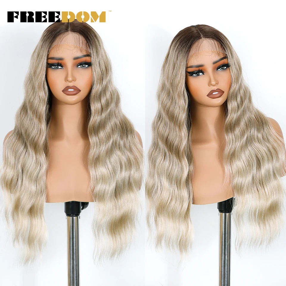 FREEDOM Synthetische Lace-Front-Perücken für schwarze Frauen, 26 Zoll lange, tief gewellte Lace-Perücke, Ombré-Braun-Blond-Perücke, Cosplay-Perücken – Detail 10