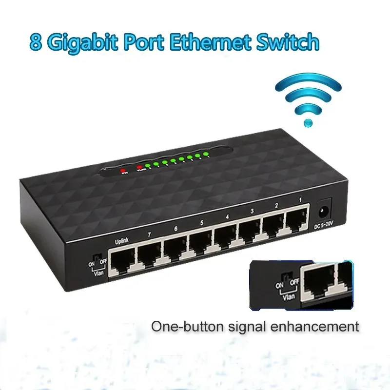 Conmutador de red Gigabit de 8 puertos, conmutador inteligente Ethernet de alto rendimiento, concentrador RJ45, divisor de Internet, 1000Mbps