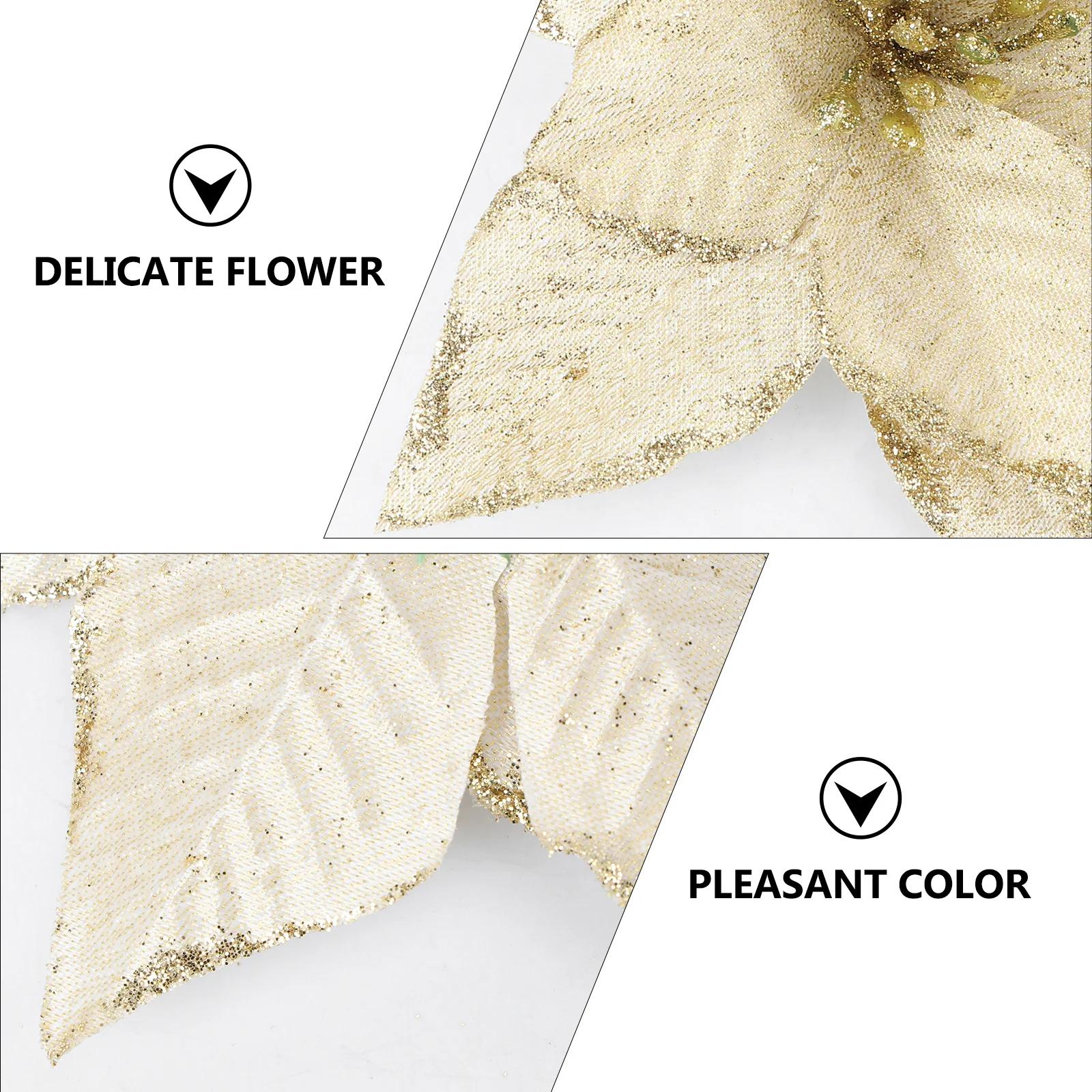 

10Pcs Christmas Tree Wreath Flower Artificial Flower Decoration Lightweight Elegant for Wedding Party Home Decor Golden