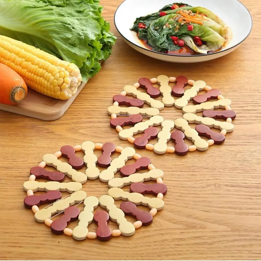 

New Round Square Bamboo Trivet Mats Red Brown Light Bamboo Heat Resistant Pads Table Protection Coasters Teapots & Plates
