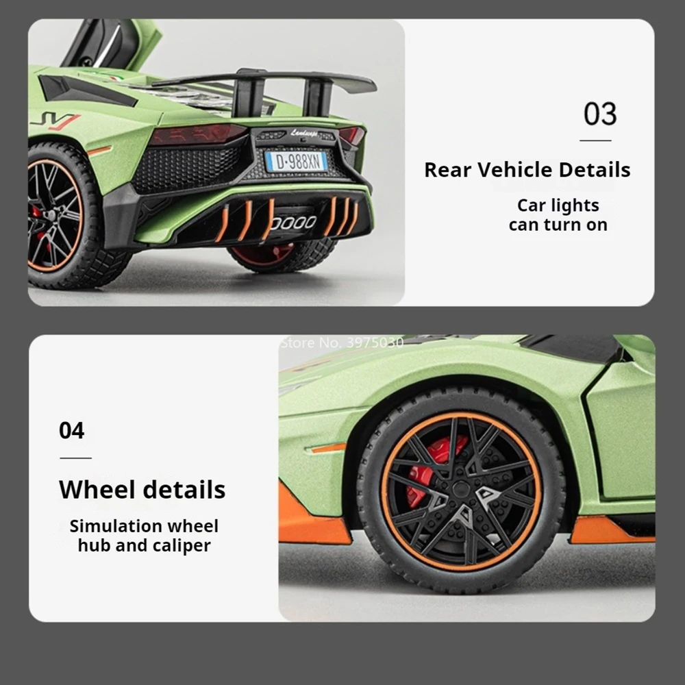 1:22 Lambor LP780 V12 GT modèles de voitures de sport jouets en alliage avec son lumière retirer modèle véhicules miniatures pour enfants cadeaux