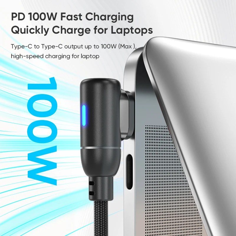 Cable de datos para teléfono móvil tipo c a tipo c 100W 5A carga rápida cargador magnético de 90 grados USB-C adecuado para MacBook Samsung OPPO