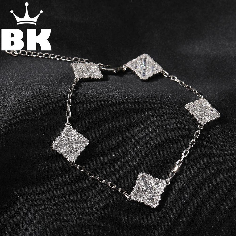 

THE BLING KING Lucky Four Leaf Clover Bracelets Cubic Zirconia Pave Setting Adjustable Size Luxury Jewelry Gift For Girlfriend