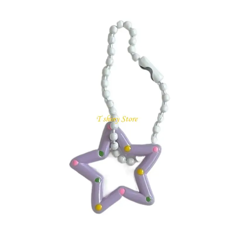 N58F Adorable Acrylic Star Keychain Colorful Hollow Out Five Point Star Charm Keyring