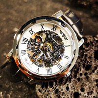 Vintage Skeleton Mechanical Watch for Men Luminous Hands Business Classic Mens Watches Top Brand Luxury Leather Strap WINNER New