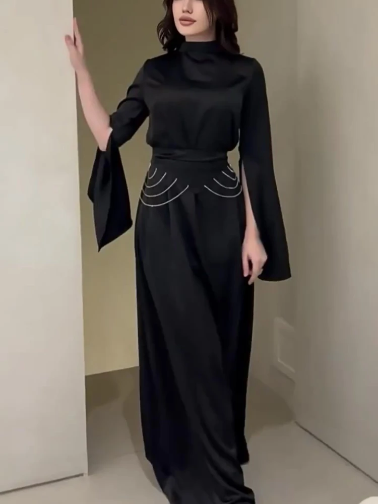 Vestido de fiesta musulmán Eid para mujer, Abaya de satén, ajustado, manga dividida, Jalabiya, Ramadán, largo, 2024