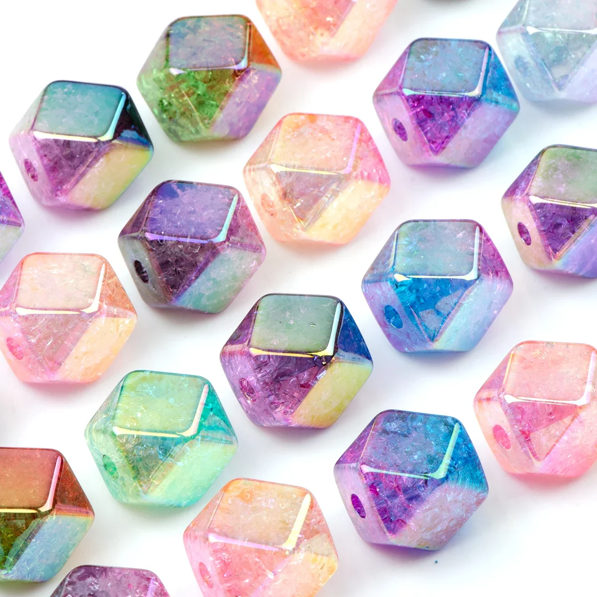 

16mm Gradient Multicolor Polygon Vertical Hole Resin ABS Loose Beads for Jewelry Making and Decoration DIY Accessories