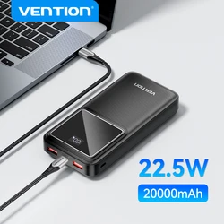 Vention 보조배터리 고속 충전 20000mAh 휴대용 보조베터리, 아이폰 15 프로 맥스 샤오미 10000mAh 휴대용 배터리 충전기, 22.5W