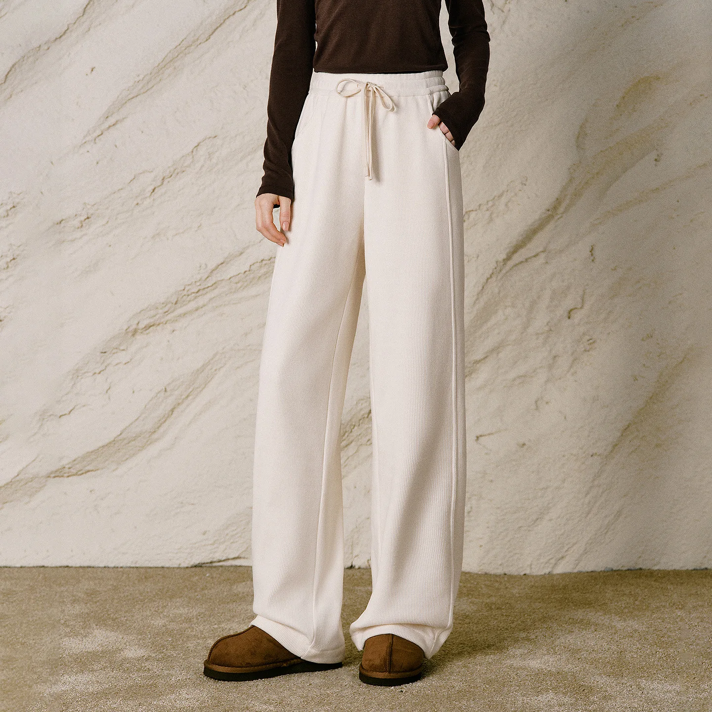 TOYOUTH Women Pants 2026 Winter New Fleece Lined Seam Straight Leg Casual Office Long Pants