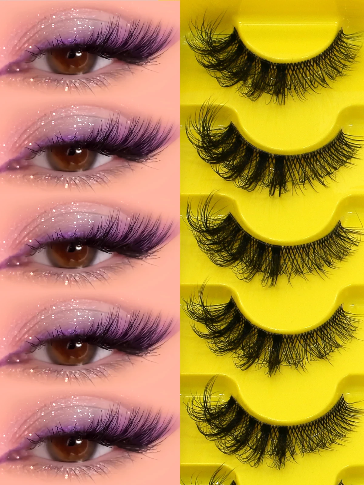 Lasvirey Natural Cat Eye Lashes Fluffy False Lashes Soft Natural Curl Fluffy Clear Stem Lashes Faux Mink Lashes Extension Makeup