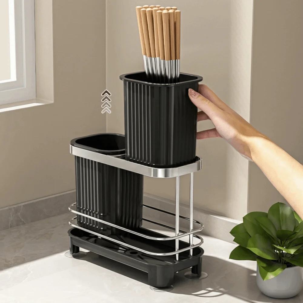 Self-Draining Dishware Draining Rack Multi-functional Space-Saving Chopstick Storage Rack Light Luxury Durable Kitchen Organizer