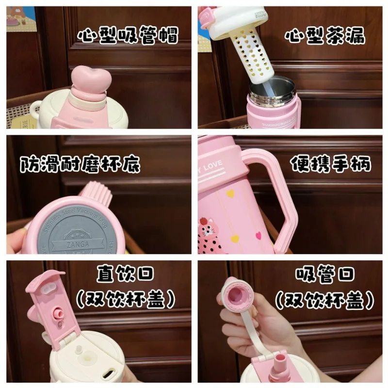 Новая чашка Bingba большой емкости, ценная чашка для холодной воды из нержавеющей стали, двойной напиток, чай с ручкой, чашка-термос для кемпинга для девочек