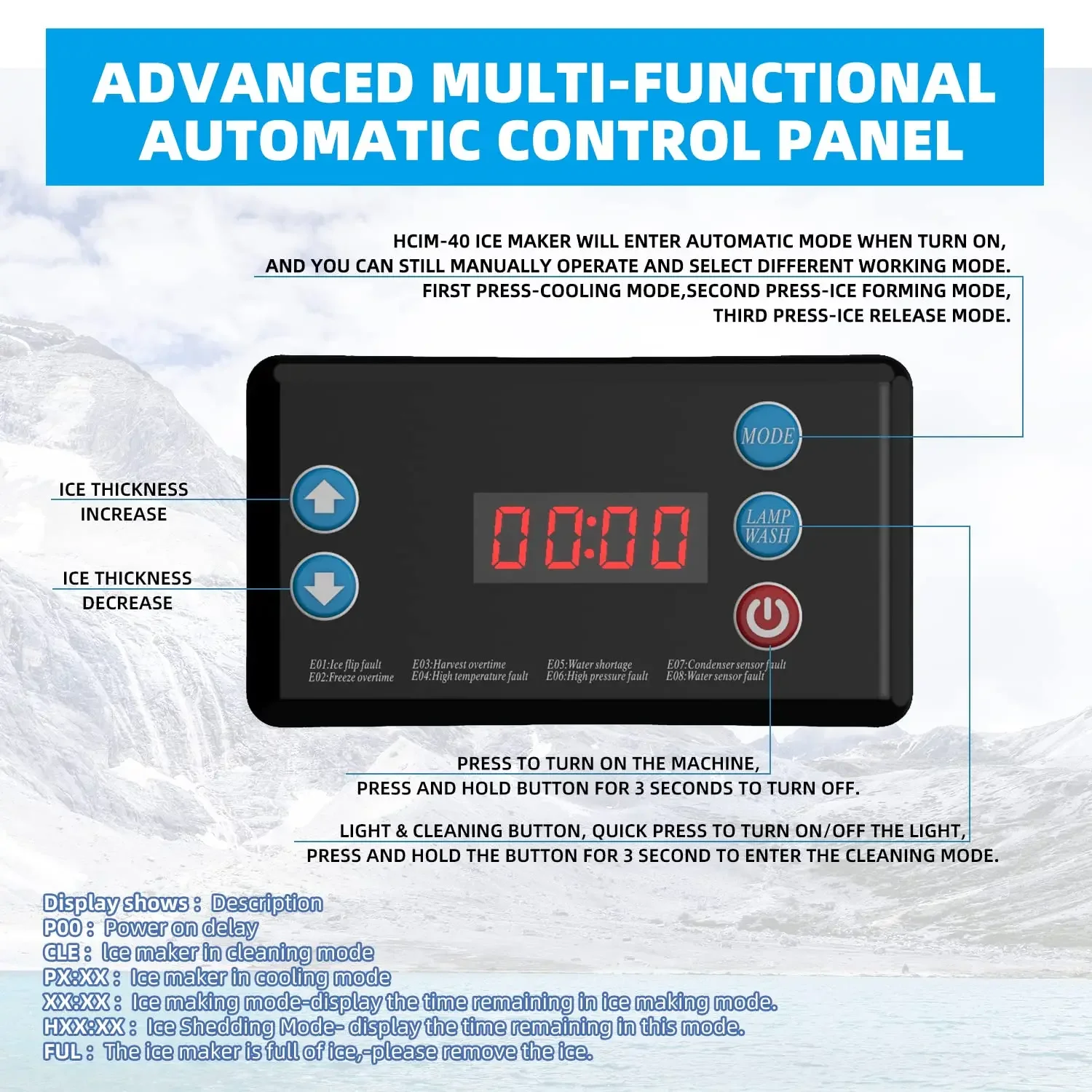 HOOCOO-máquina de hielo comercial, máquina de hielo comercial independiente de 130lbs/24H, 45 cubitos de hielo/ciclo en 13-20 minutos