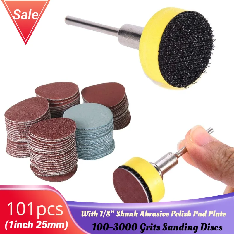 

100pcs 1Inch 25mm Sanding Discs Pad Sander Disk Kit with 1/8” Shank Abrasive Polish Pad Plate for Dremel Rotary Tool