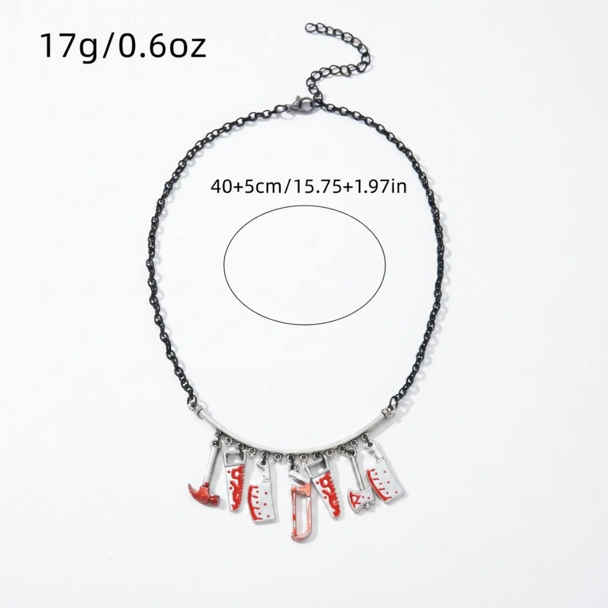 Halloween-Blut-Tropfen-Messer-Axt-förmige Quasten-Halskette für Damen und Herren, Gothic-Punk-Cosplay-Party-Ketten-Choker, Modeschmuck-Geschenke – Detail 20