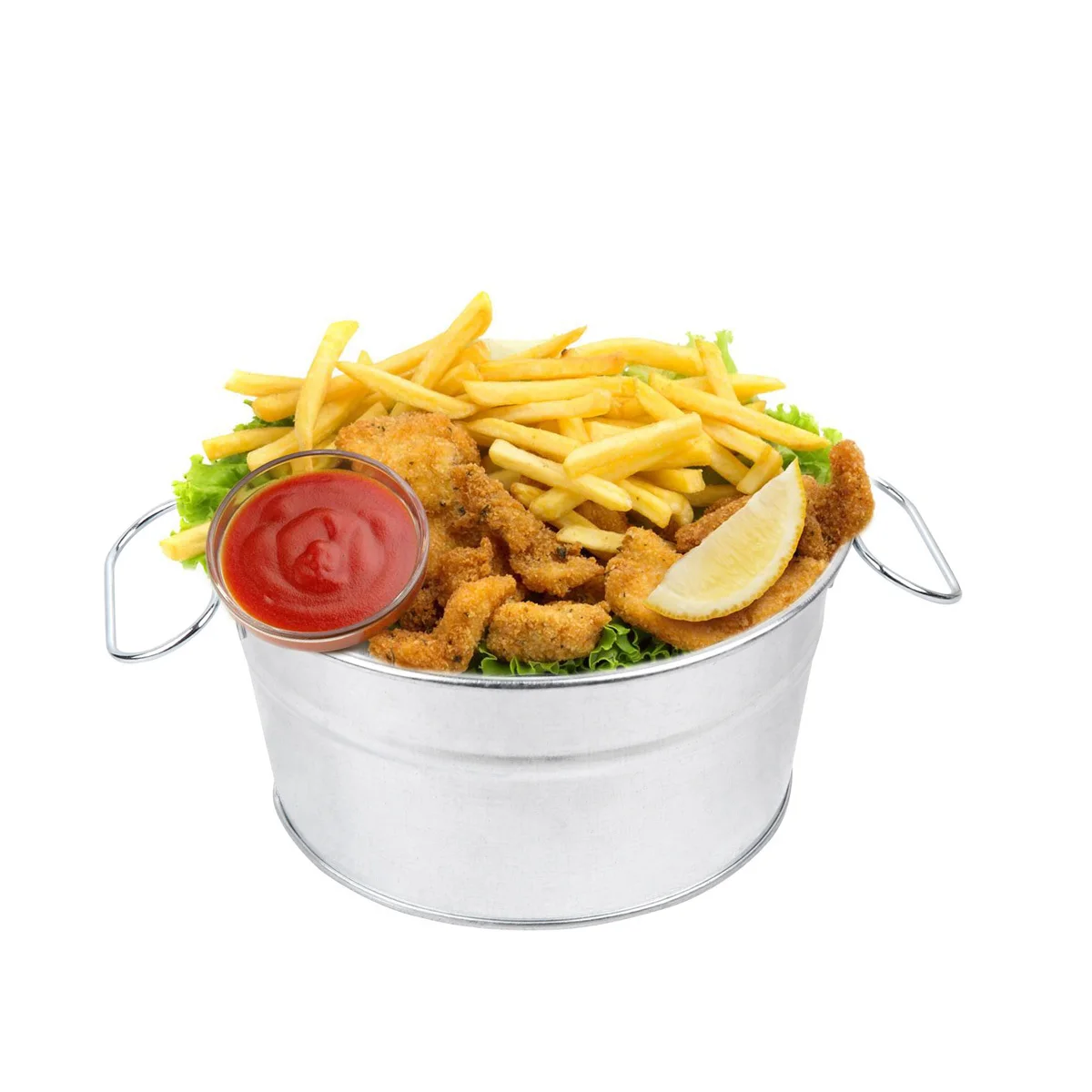 

Iron Mini Fries Bucket Red Metal Food Serving Container for Snacks Fried Chicken Ice Storage Bar Restaurant Bucket with Handles