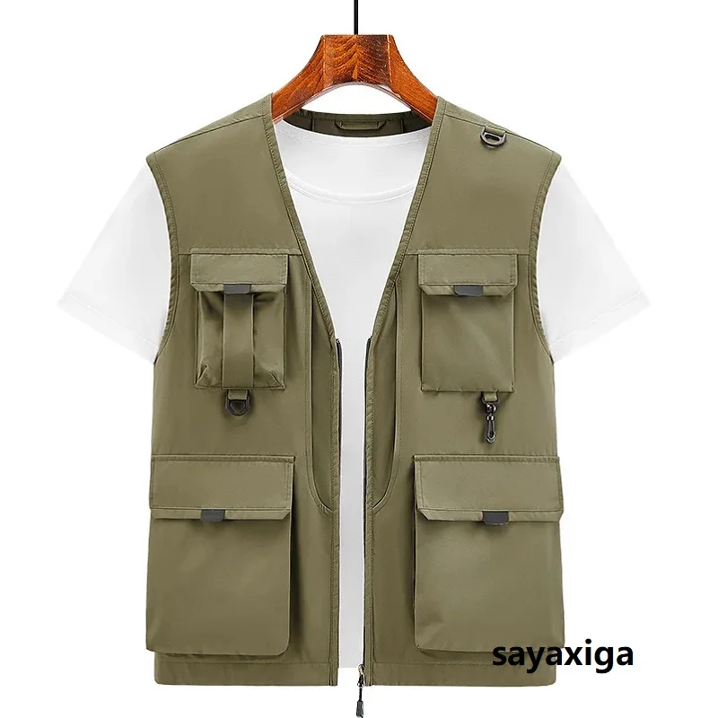 Men Mesh Vest Multi Pockets Quick Dry Sleeveless Waistcoat Jacket Reporter Loose Outdoor Casual Thin Fishing Vest Waistcoat Male